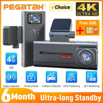 PEGATAH 4K 4G Car Security Camer Dual Lens GPS Dash Cam for Car Camera Intercom Human Detection 6 Month 24H Parking Monitor