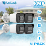 Unilook 4K 8MP Motion Detection 2.0 Fixed Bullet Network Camera Outdoor IR 30m SD Card H.265 One Way Audio IP67 POE IP Camera