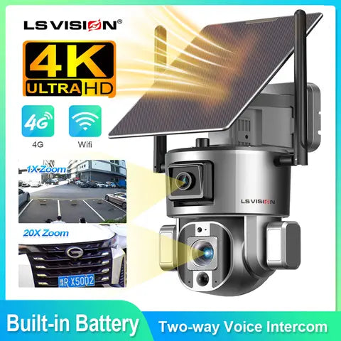 LS VISION 4K 20X Zoom 4G Solar Security Camera Dual Screen Wireless Outdoor Wifi Surveillance Cameras IP Solaire Cctv Sim Card