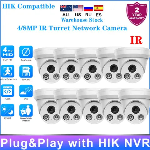 Hikvision Compatible 4K 8mp IR IP Camera Bulit-in Mic PoE Security Surveillance IP Camera Plug&Play with HIK NVR 10PCS Kits