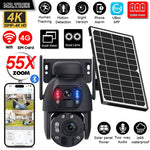 10MP WiFi Security Solar Camera Dual Lens 55X Zoom 4G SIM Home Outdoor Surveillance PTZ CCVT Human Detection Tracking IP Monitor