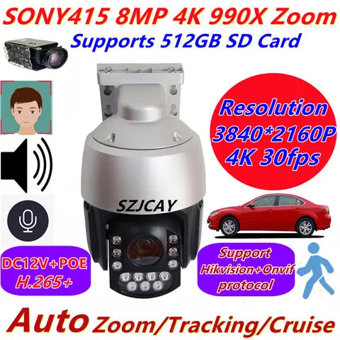 SONY415 8MP 4K 30FPS POE Surveillance Camera 30X Optical Zoom Auto Tracking POE PTZ IP Camera Outdoor Color Night Vision Camera