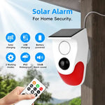 SMARSECUR Outdoor Solar Sound Light Alarm Motion Sensor, Battery 120DB Siren Sound Alert Flash Strobe Security Alarm System