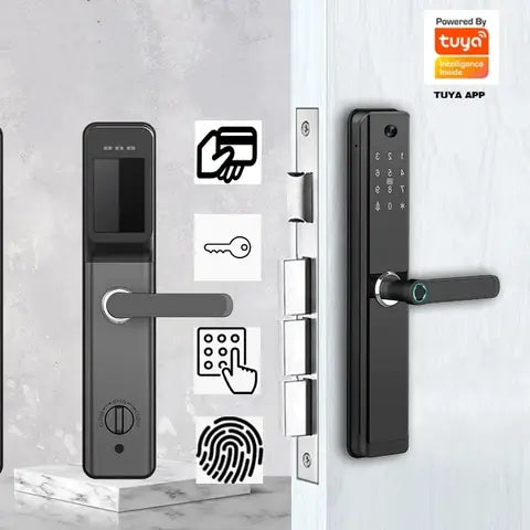 Smart Home Security Door Lock Tuya Wifi Screen View Fingerprint Code Inteligent Electronic Door Knob Key IC Card Russian Arabic