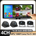 4CH Vehicle DVR 10.36 Inch AHD System MP5 Bluetooth Recorder Touch Monitor 1080P HD Night Vision Reverse Camera For Truck RV Bus