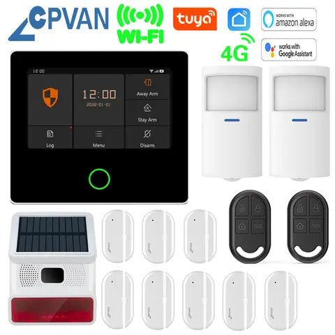 CPVAN 4.3 inches Tuya Smart Home Security System Wireless 4G WIFI Home burglar Security Protection Alarm with Accessories
