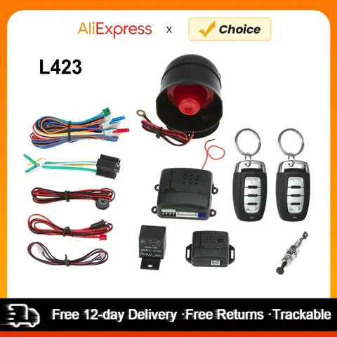 Universal Car Vehicle Security System Burglar Alarm Protection Anti-theft System 2 Remote with Siren Wiring Harness Programmable