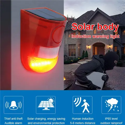 ABGB-9 Pack Solar Strobe Light With Motion Sensor Alarm 129DB Sound Security Siren IP65 Waterproof For Villa Farm Yard Garden