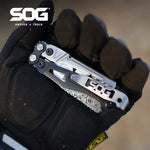 SOG 12-in-1 Reactor Damascus EDC Compact Folding Pocket Knife Portable for Outdoor Camping Self-defense , Cutting Hand Tools
