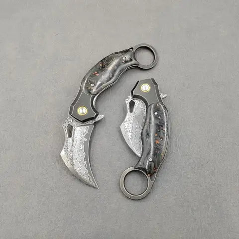 Imported Damascus Steel Ceramic Bearing Folding Knife Carbon Fiber Handle Outdoor Pocket Knife Self-Defense Survival Camping Too