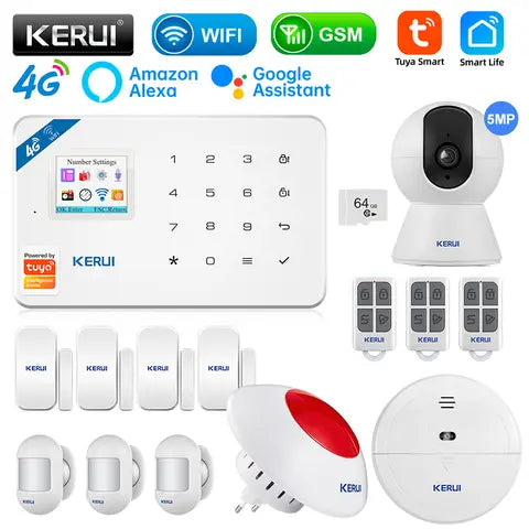 KERUI WiFi+4G Alarm System with Camera - Tuya Smart Home Security Alarm System Wireless Motion Sensor for Home/Apartment/Office
