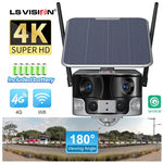 LS VISION 8MP 4G Solar Security Camera Outdoor WIFI 180? Ultra Wide View Angle 4X Zoom Dual Lens PIR Human Detection CCTV Camera